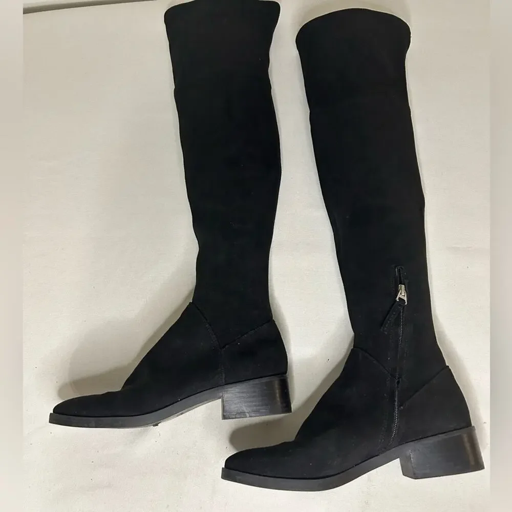 Dolce Vita Black stretch Suede over the knee low heel almond toe boots. 9